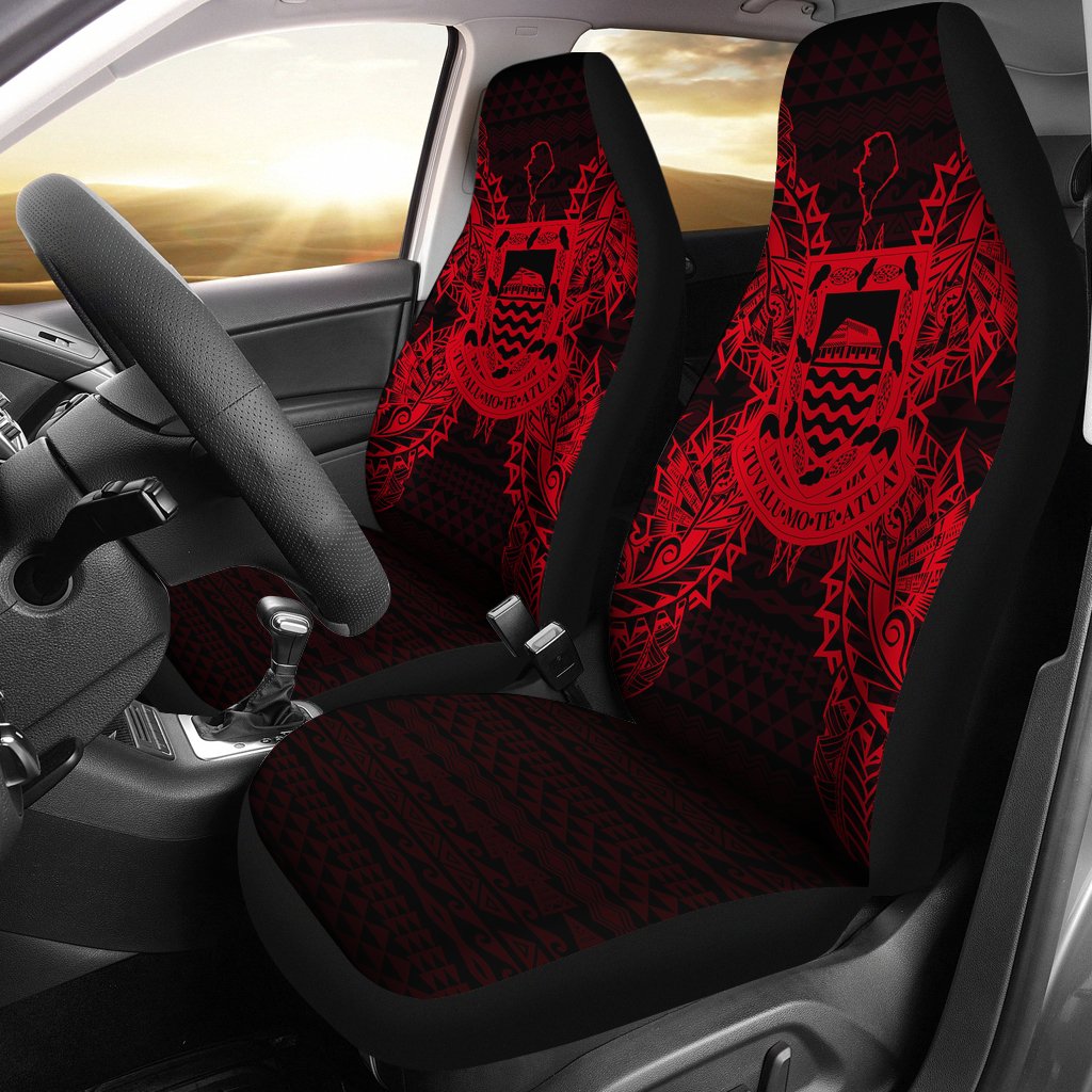 Tuvalu Car Seat Cover - Tuvalu Coat Of Arms Map Red Universal Fit Red - Polynesian Pride