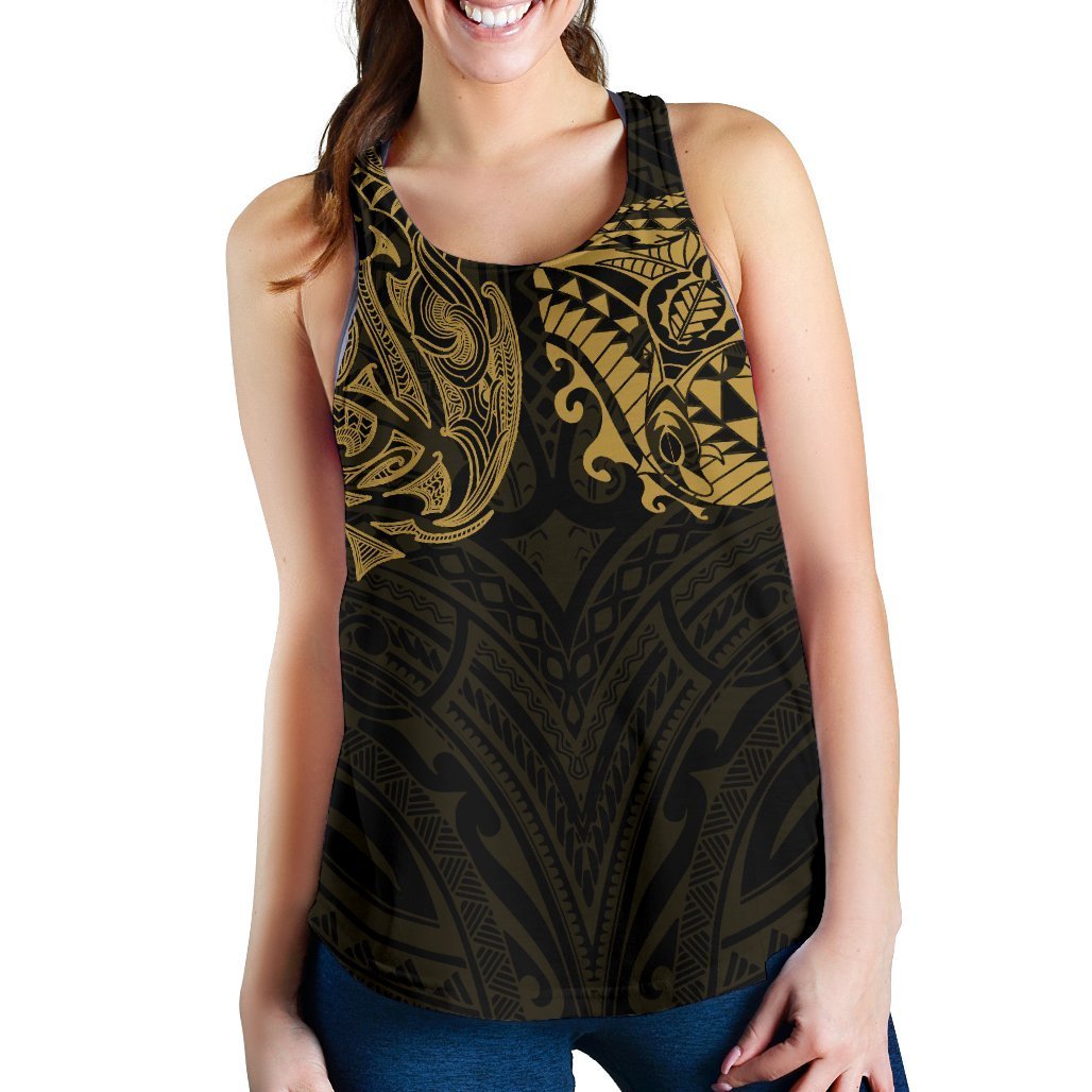 New Zealand Women'S Racerback Tank, Maori Polynesian Tattoo Gold Gold - Polynesian Pride