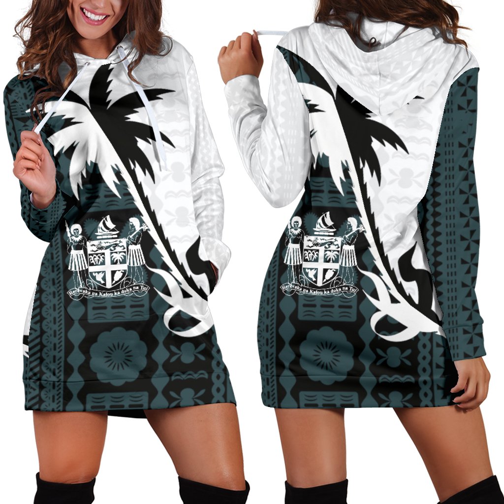 Fiji Hoodie Dress - Fiji Coat Of Arms Coconut Tree K4 White - Polynesian Pride