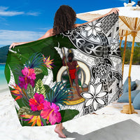 Vanuatu Sarong White - Turtle Plumeria Banana Leaf Sarong One Size White - Polynesian Pride