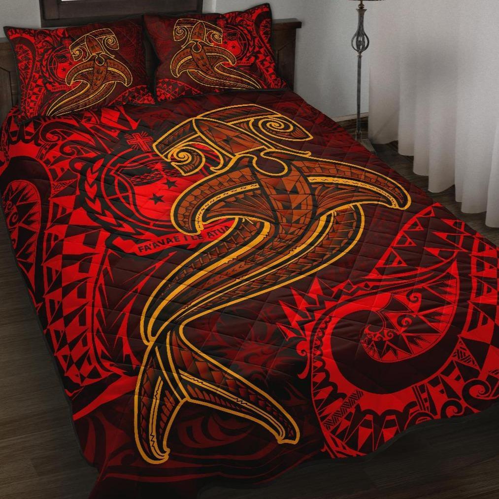 Samoa Quilt Bed Set - Red Shark Polynesian Tattoo Red - Polynesian Pride