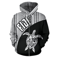 Fiji Tapa Zip up Hoodie Fiji Turtle Mermaid White - Polynesian Pride