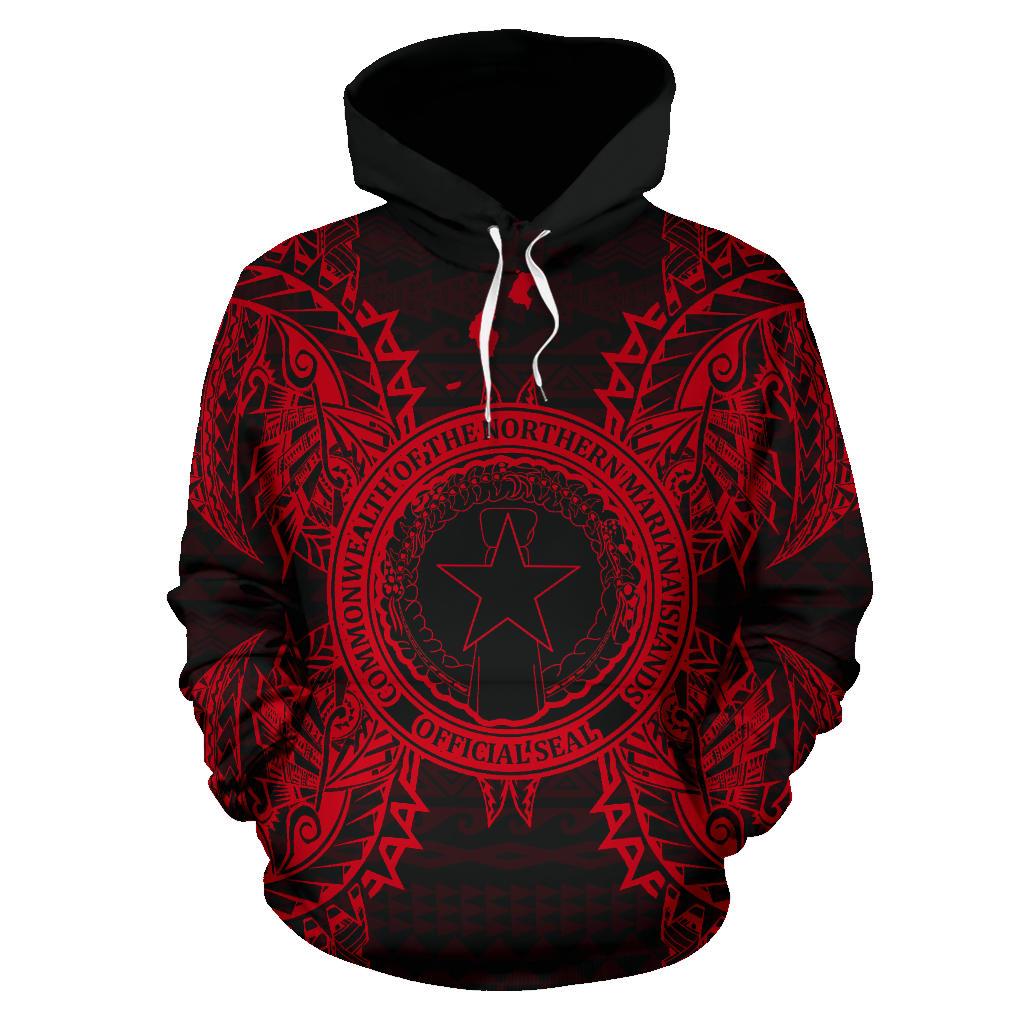 Northern Mariana Islands Polynesian ll Over Hoodie Map Red - Polynesian Pride