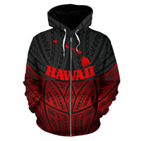 Hawaii Polynesian Zip up Hoodie Red Black Pride Map and Seal - Polynesian Pride
