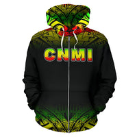 Northern Mariana Islands Polynesian All Over Zip up Hoodie Reggae Fog Version - Polynesian Pride