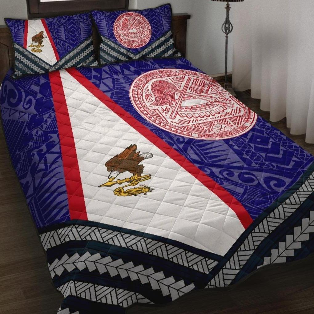 American Samoa Polynesian Quilt Bed Set - American Samoa Flag And Blue - Polynesian Pride