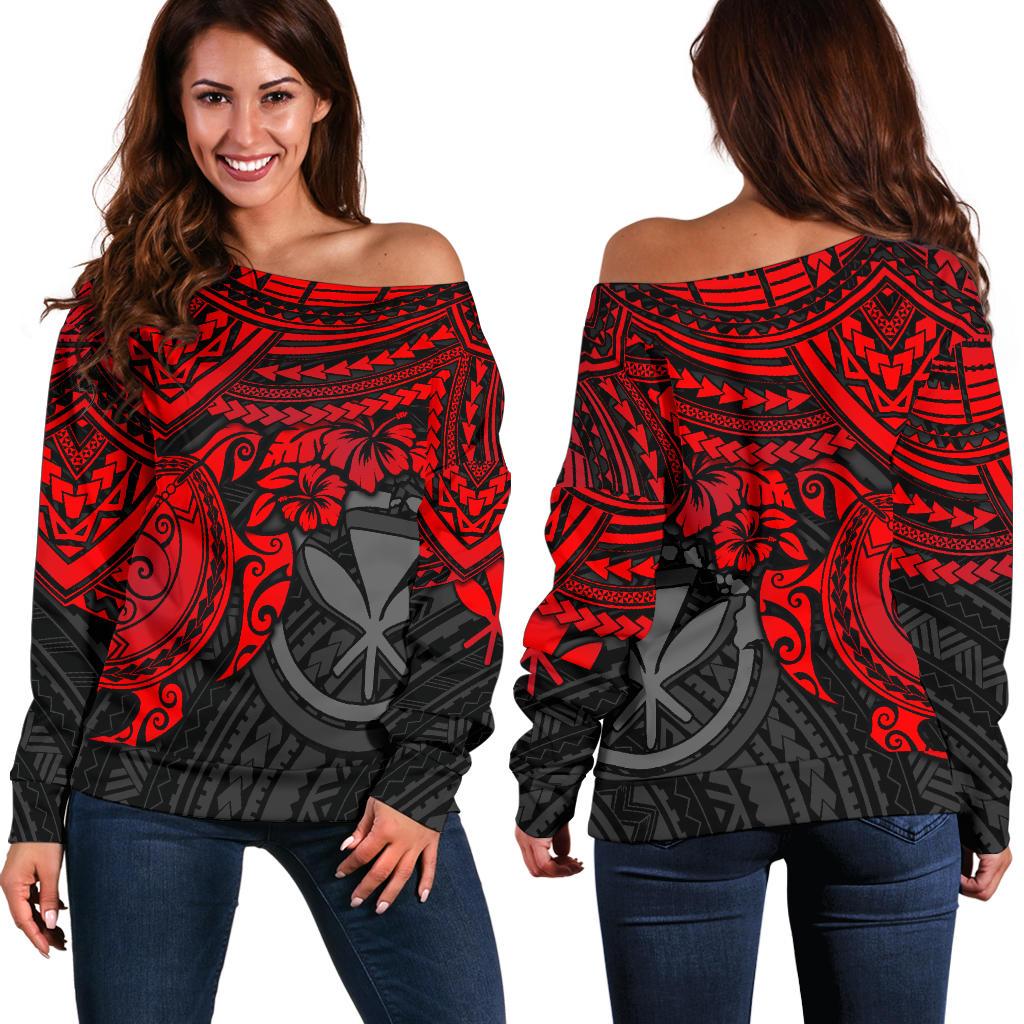 Polynesian Hawaii Women's Off Shoulder Sweater - Red Turtle RED - Polynesian Pride