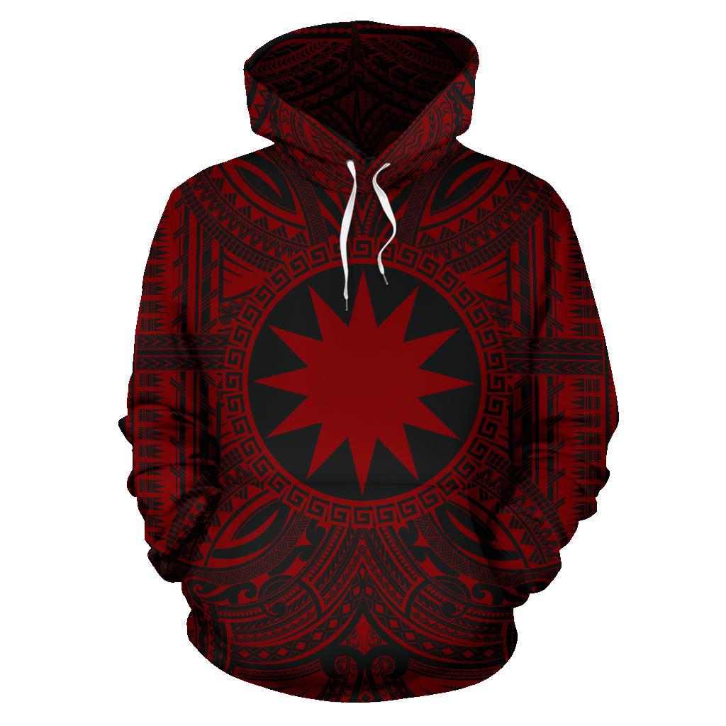 Nauru ll Over Hoodie Nauru Coat of rms Polynesian Red Black Unisex Red - Polynesian Pride