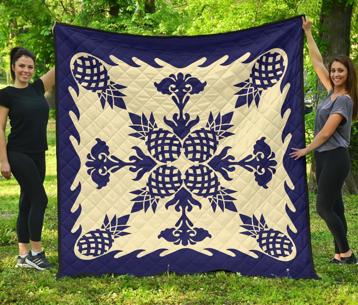 Hawaiian Pineapple Pattern Premium Quilt - Blue - Argu Style - AH Blue - Polynesian Pride