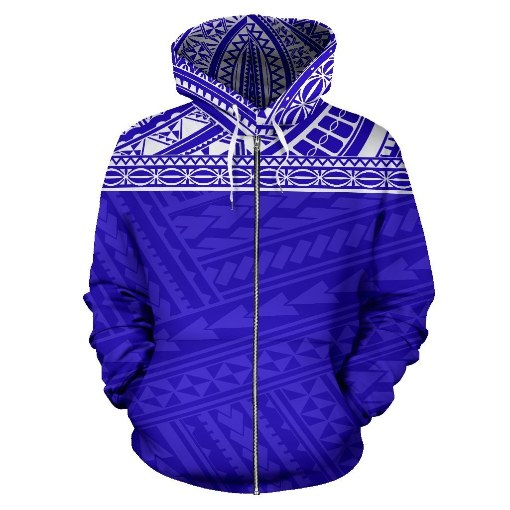 Poly All Over Zip up Hoodie Polynesian Royal Blue Version - Polynesian Pride