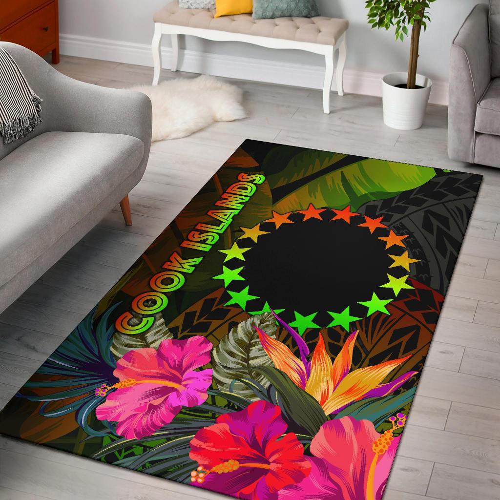 Cook Islands Polynesian Area Rug - Hibiscus and Banana Leaves Reggae - Polynesian Pride