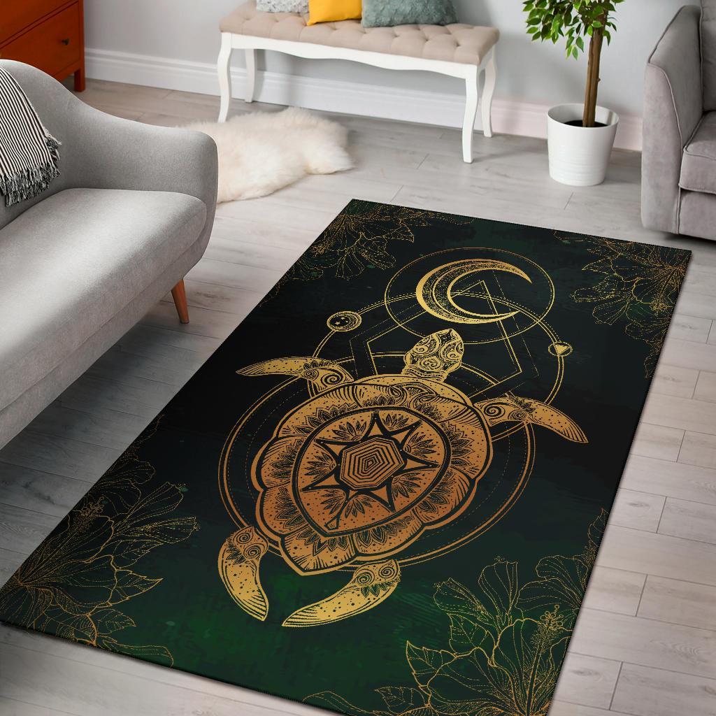 Turtle Hibiscus Golden Galaxy Area Rug AH Gold - Polynesian Pride