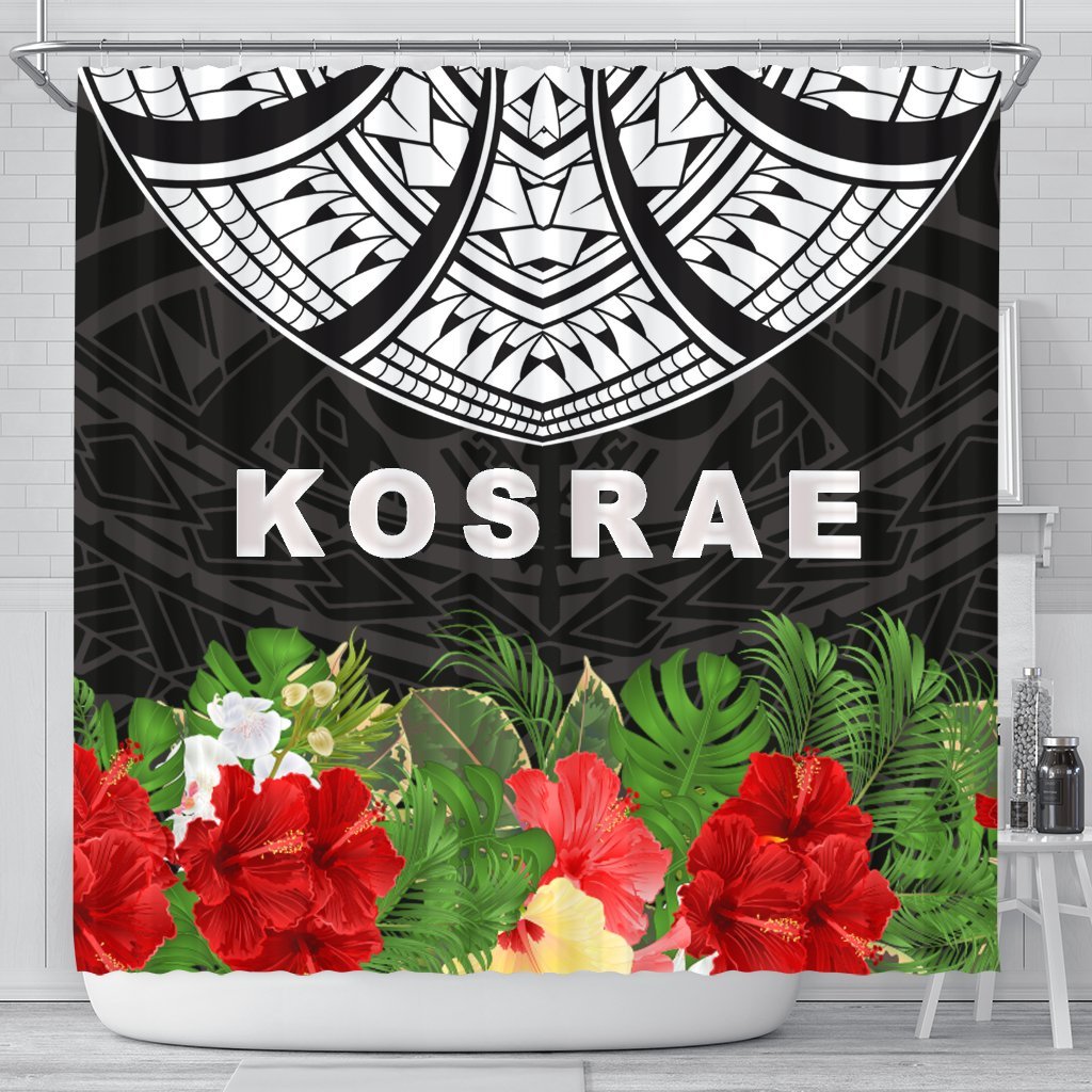 Kosrae Shower Curtain - Ginger Lei Pattern 177 x 172 (cm) Black - Polynesian Pride