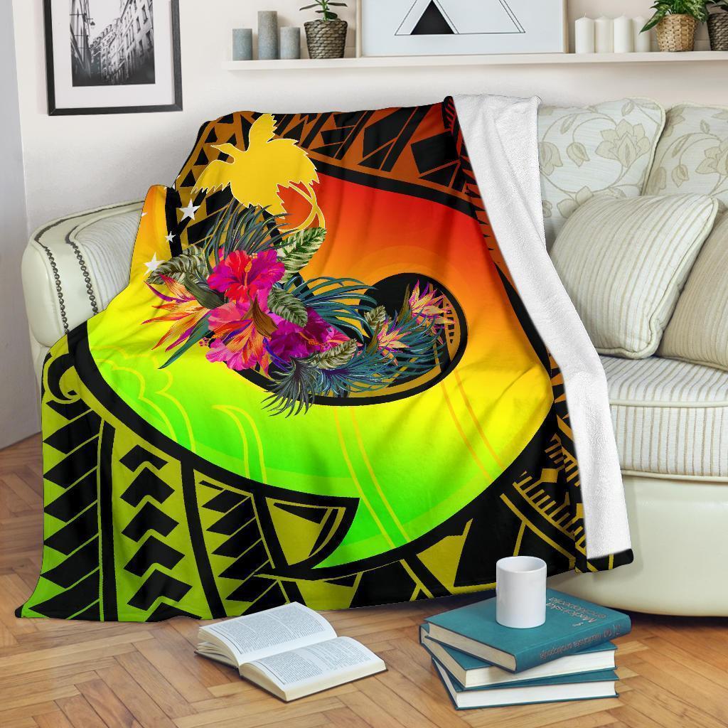 Papua New Guinea Premium Blanket - Polynesian Hook And Hibiscus (Raggae) - Polynesian Pride