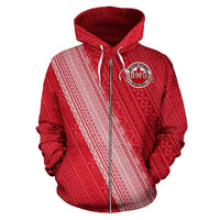Tonga Zip up Hoodie Tonga Flag COat of Arms Patern - Polynesian Pride