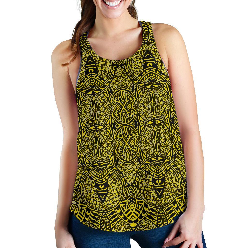 Polynesian Lauhala Mix Yellow Women's Racerback Tank Top Yellow - Polynesian Pride