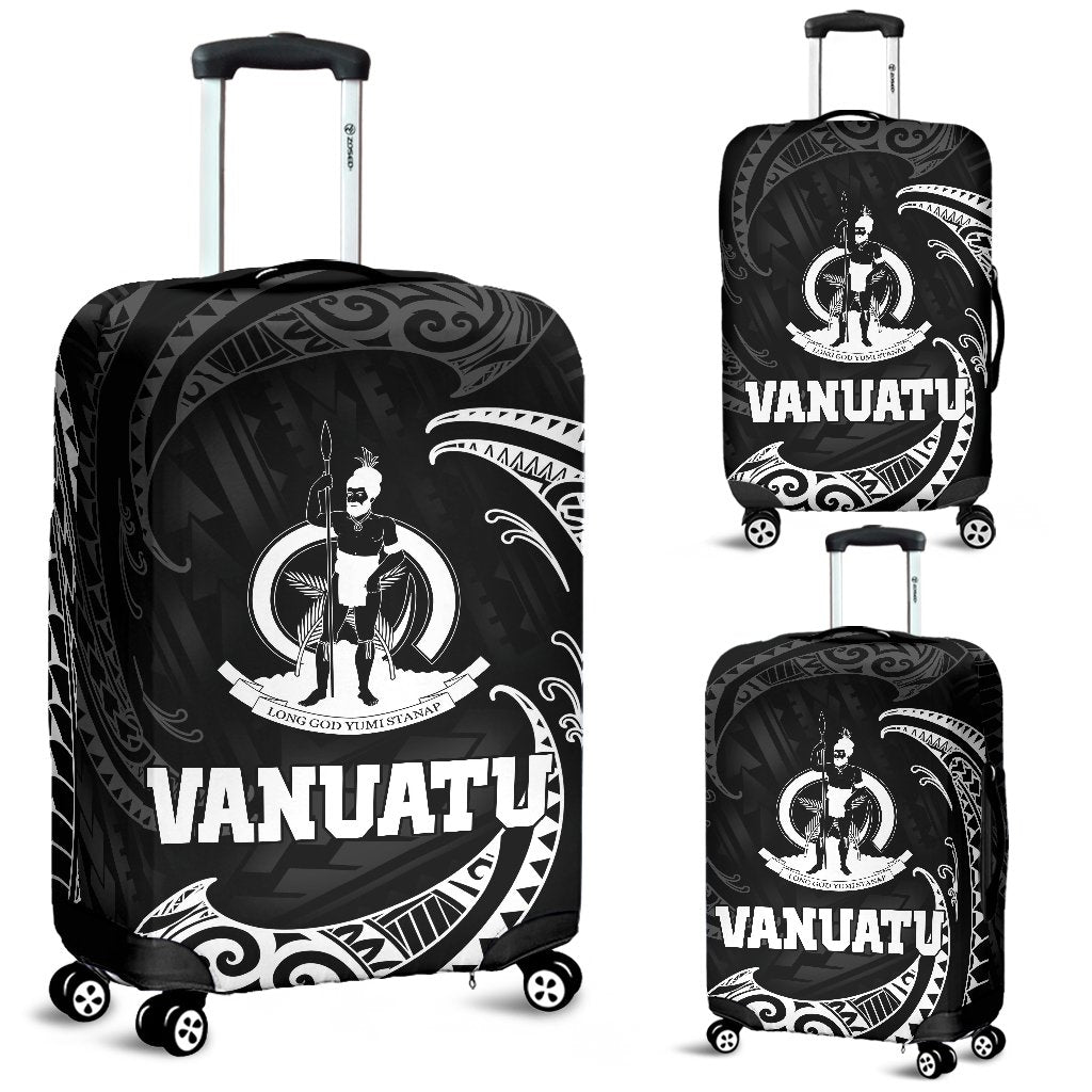 Vanuatu Polynesian Luggage Covers - White Tribal Wave Black - Polynesian Pride