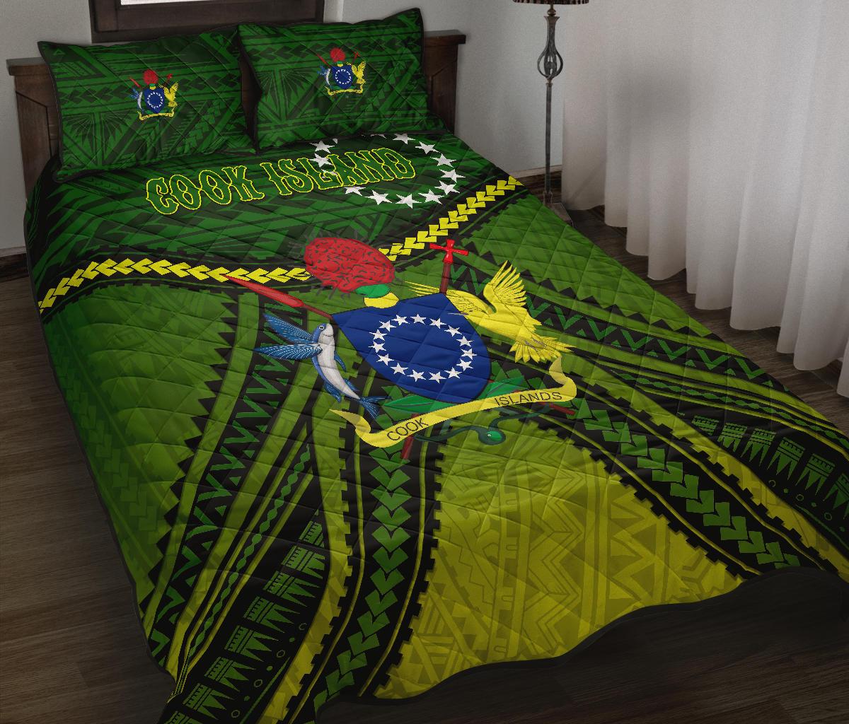 Cook Islands Quilt Bed Set Polynesian Tattoo Seashore Green - Polynesian Pride