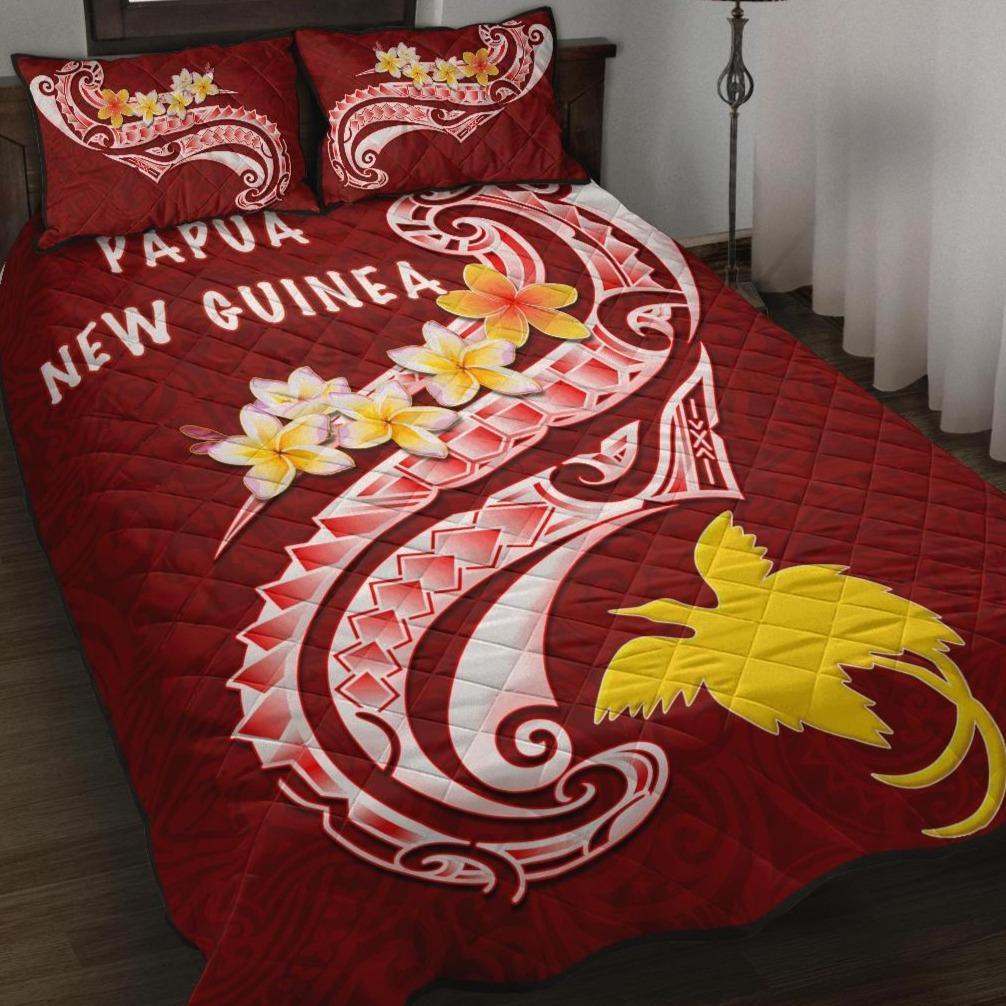 Papua New Guinea Quilt Bed Set - PNG Seal Polynesian Patterns Plumeria Red - Polynesian Pride