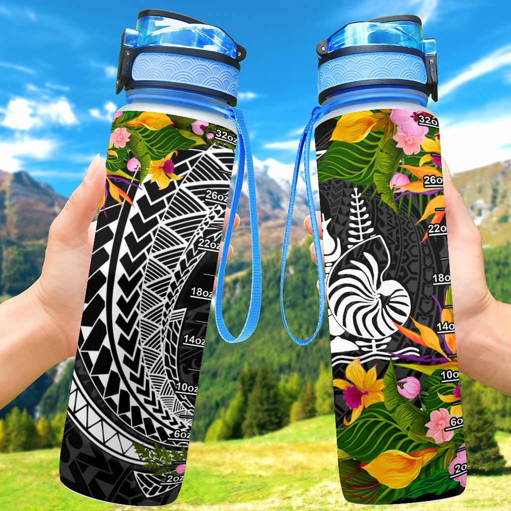 New Caledonia Hydro Tracking Bottle - Seal Spiral Polynesian Patterns Hydro Tracking Bottle - New Caledonia 32oz Large Black - Polynesian Pride