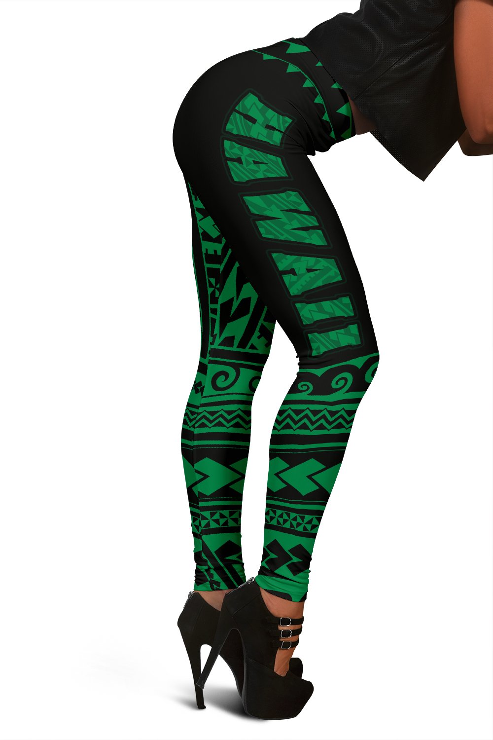 Hawaii Polynesian Leggings Green - Fashion White - Polynesian Pride