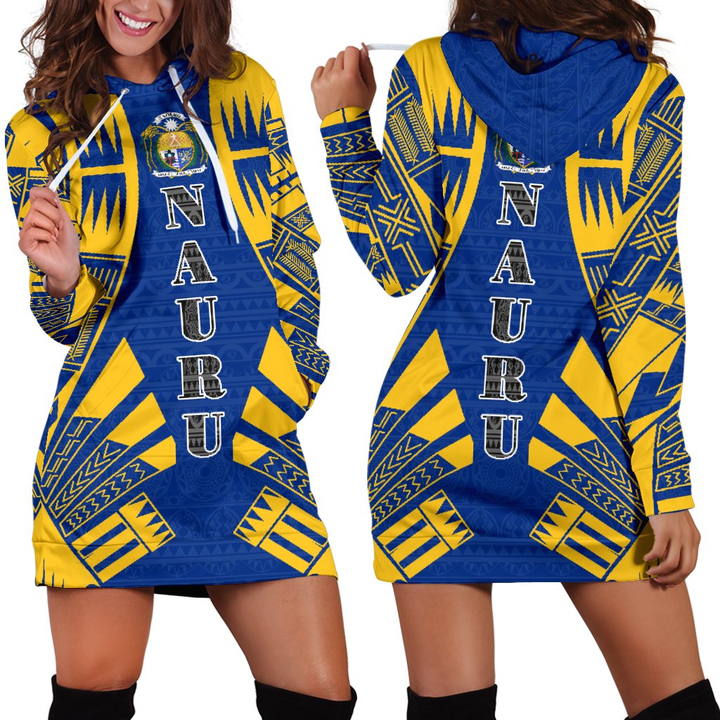 Nauru Hoodie Dress - Polynesian Tattoo Flag Black - Polynesian Pride