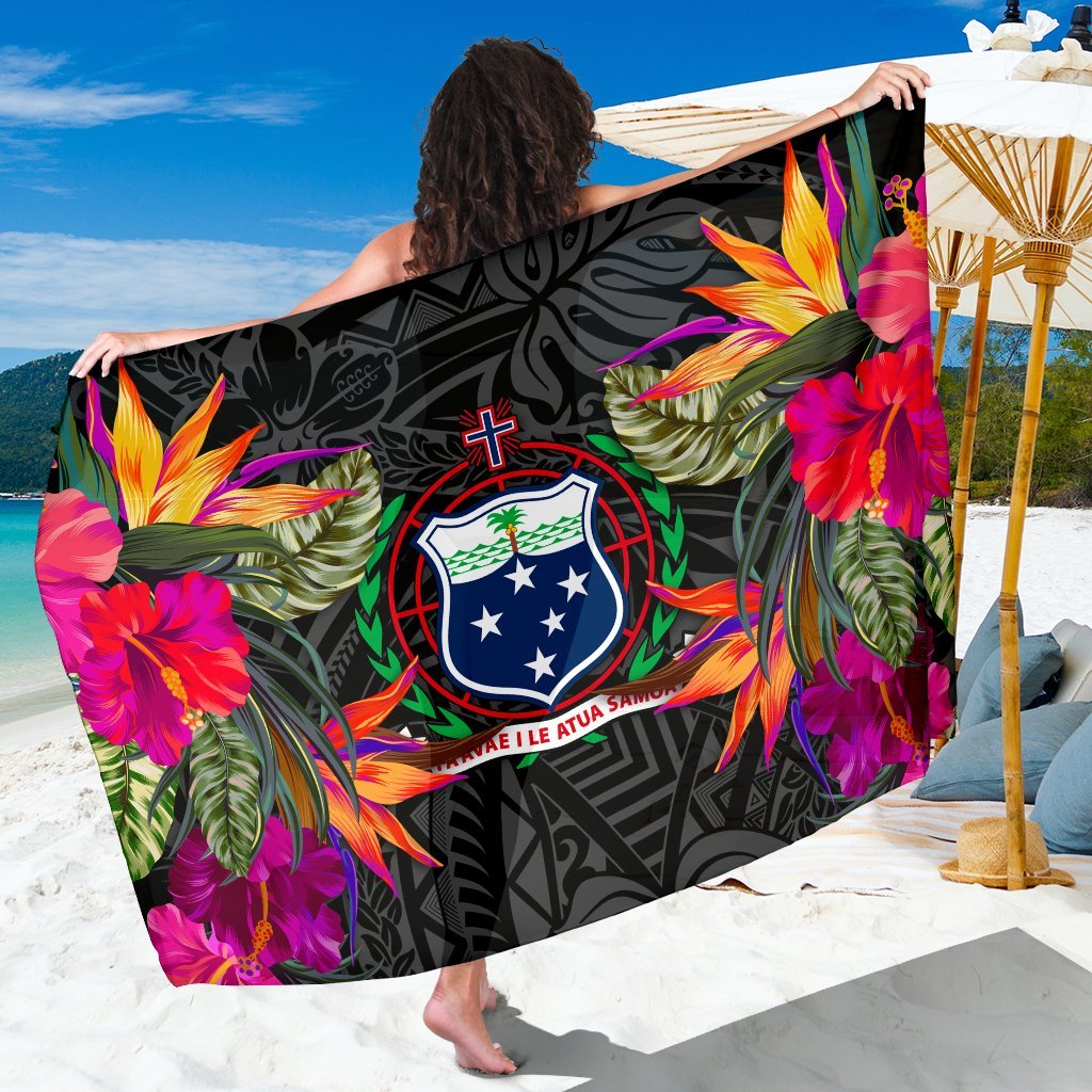 Samoa Sarong - Polynesian Hibiscus Pattern Women One Size Black - Polynesian Pride