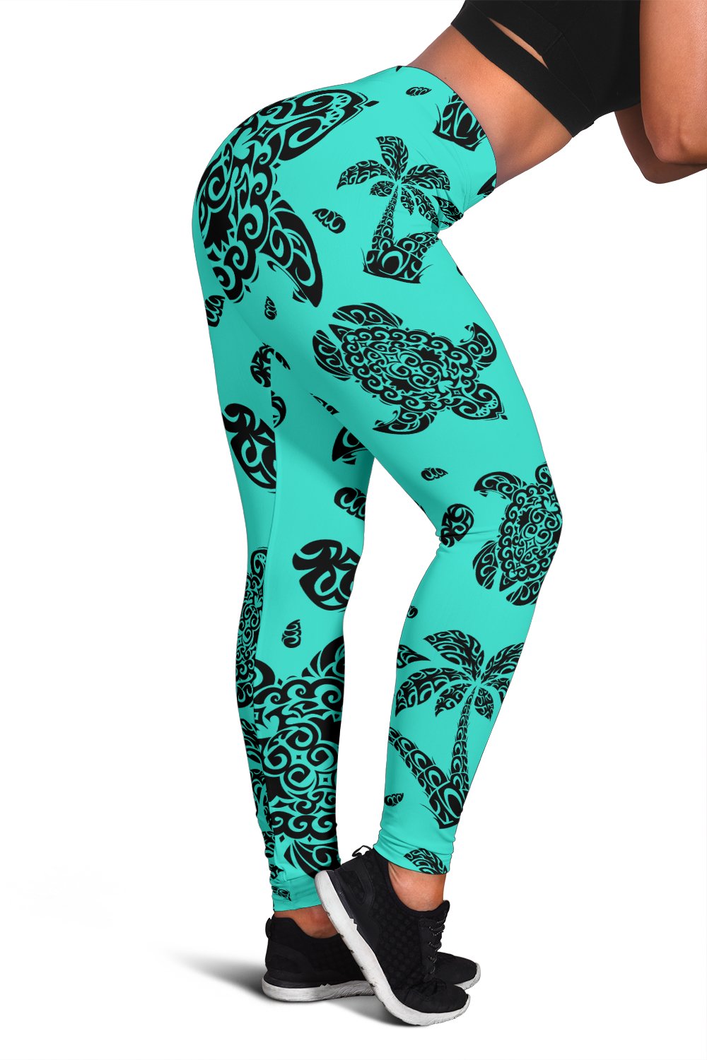 Polynesian Turtle Palm And Sea Pebbles Turquoise Hawaii Women's Leggings AH Turquoise - Polynesian Pride