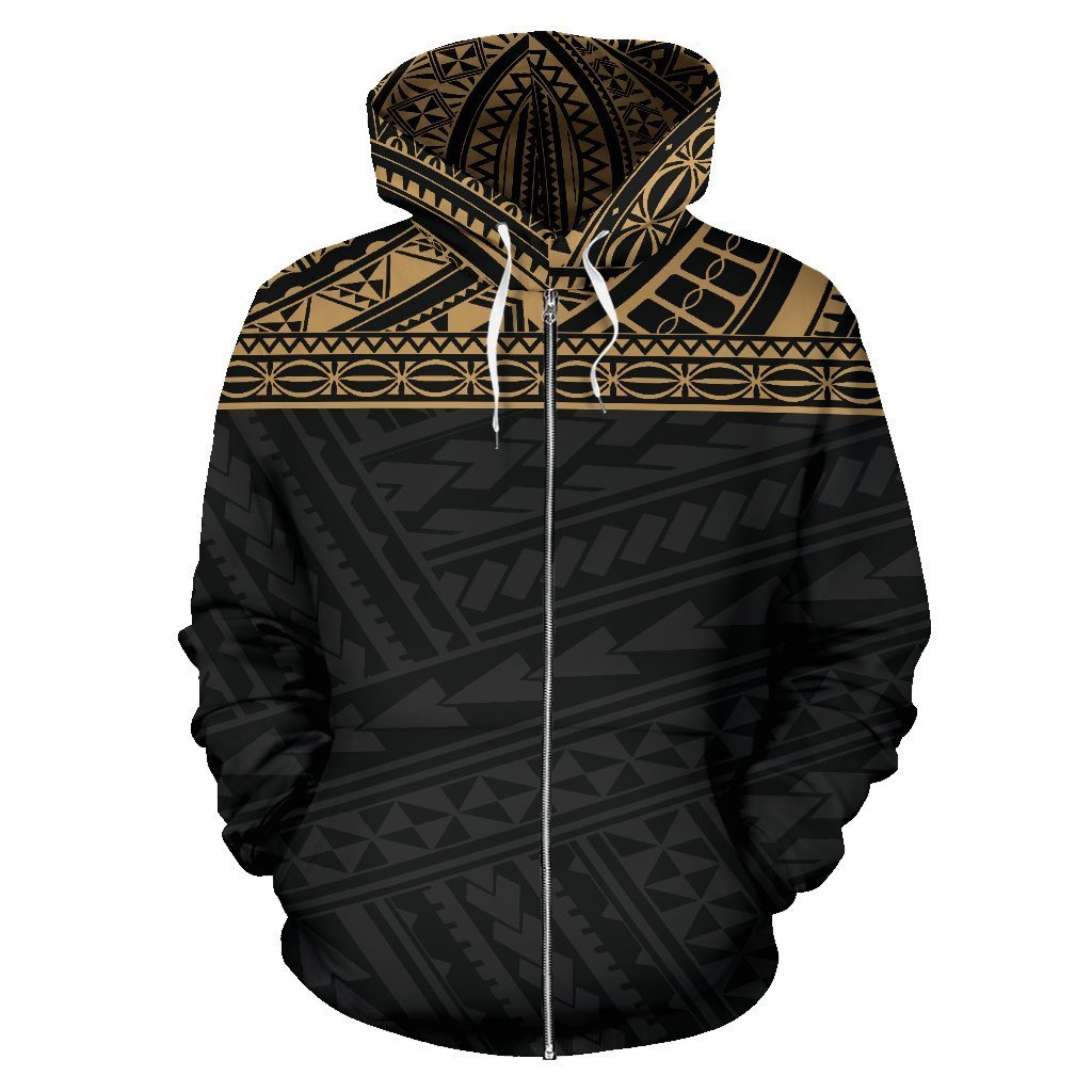 Poly All Over Zip up Hoodie Polynesian Gold Black Version - Polynesian Pride
