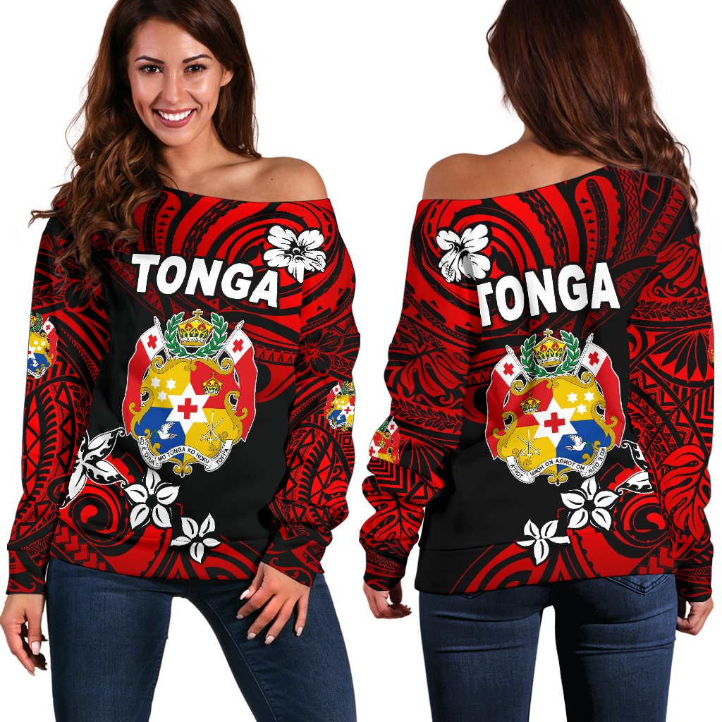 Mate Ma'a Tonga Rugby Women's Off Shoulder Sweater Polynesian Unique Vibes - Red Red - Polynesian Pride