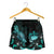 Samoa Polynesian Women's Shorts - Turtle With Blooming Hibiscus Turquoise - Polynesian Pride