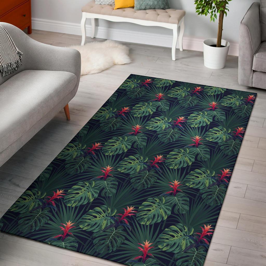 Tropical Monstera Leaf Green Rug White - Polynesian Pride