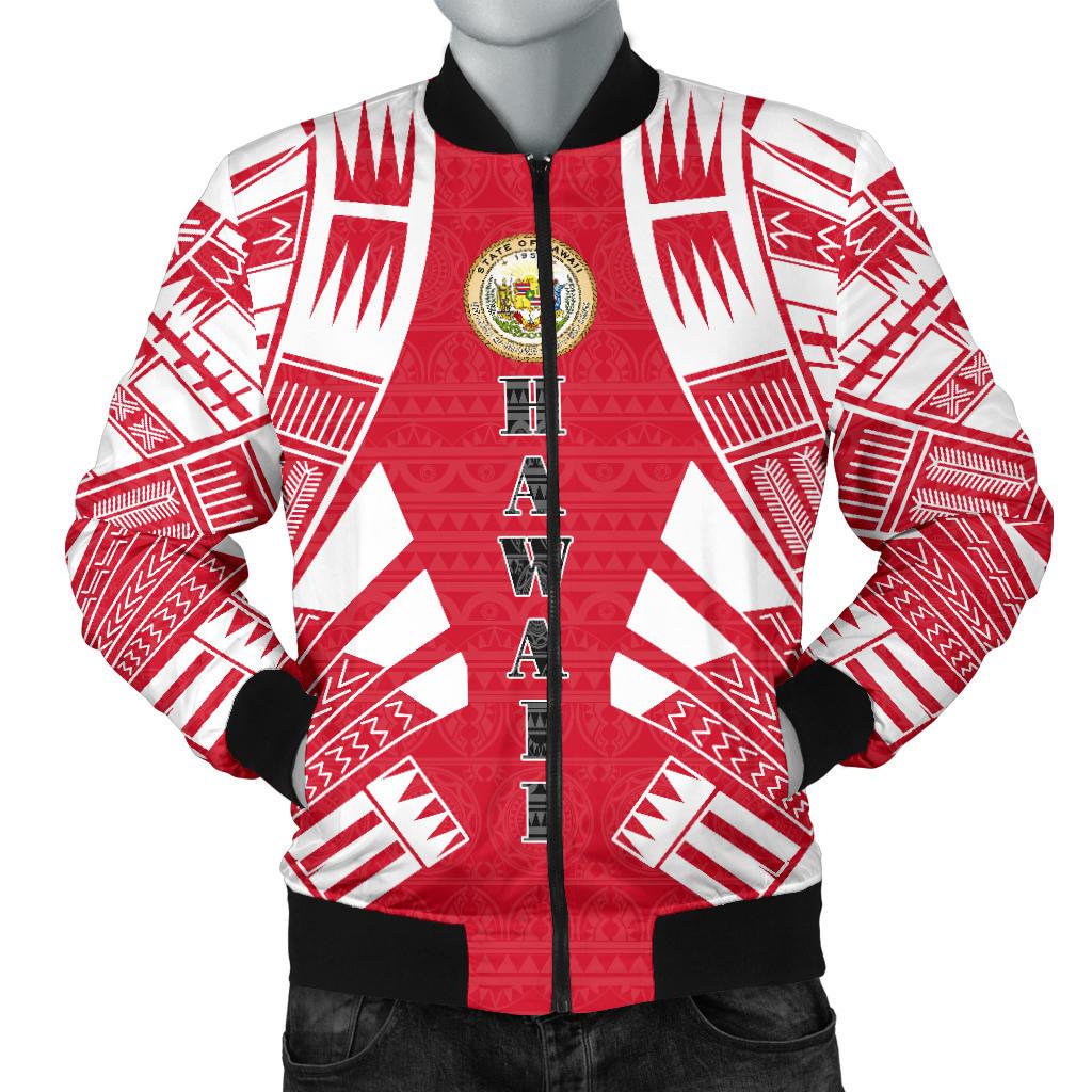 Hawaii Men Bomber Jackets - Polynesian Tattoo Flag White - Polynesian Pride