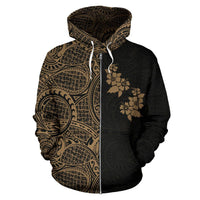 Hibiscus Hoodie Zip up Polynesian Half Style Gold - Polynesian Pride