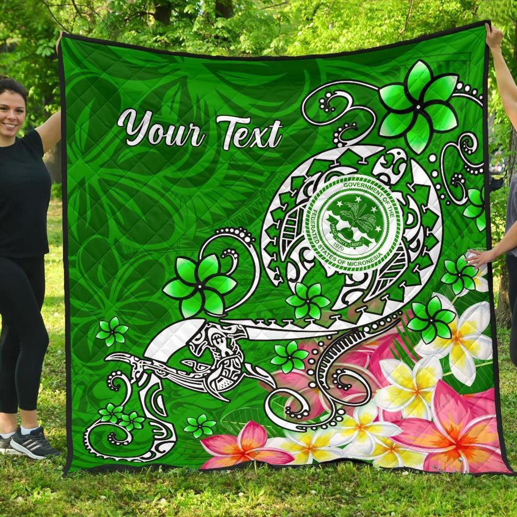 FSM Custom Personalised Premium Quilt - Turtle Plumeria (Green) Green - Polynesian Pride