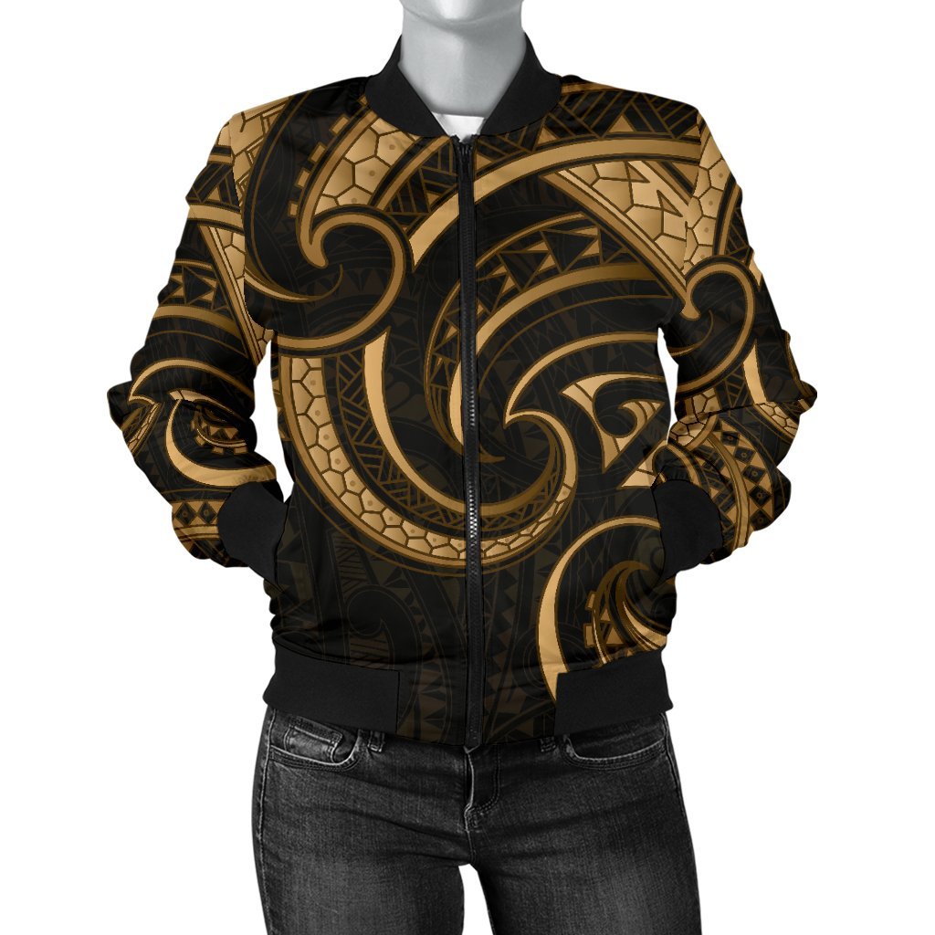 New Zealand Maori Mangopare Women Bomber Jacket Polynesian - Gold Gold - Polynesian Pride