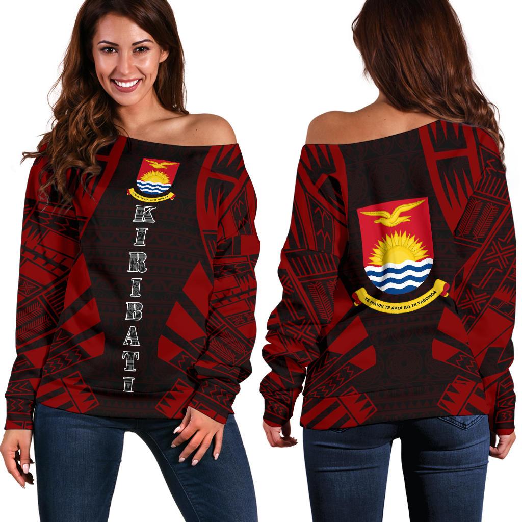 Kiribati Women's Off Shoulder Sweater - Polynesian Tattoo Red Red - Polynesian Pride