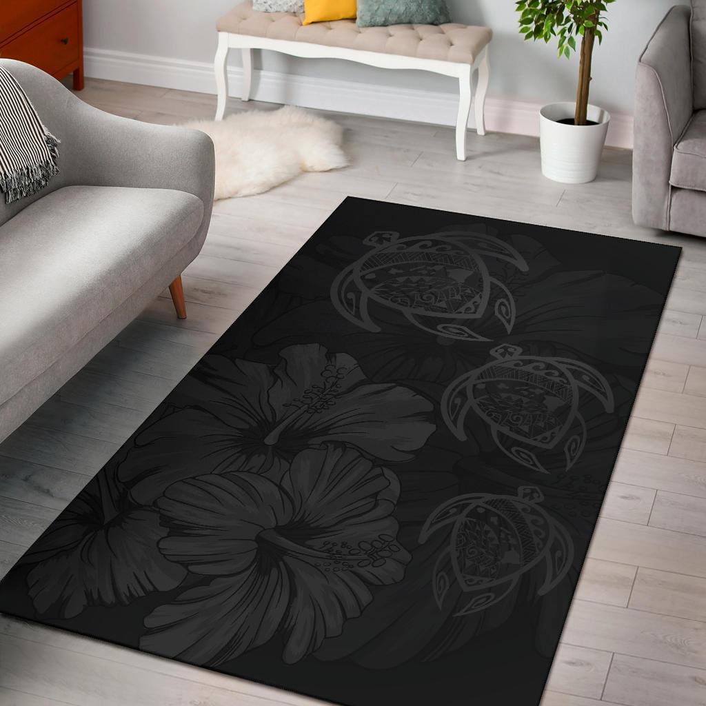 Hawaiian Map Hibiscus Flowers Vintage Polynesian Rug AH Rug Grey - Polynesian Pride