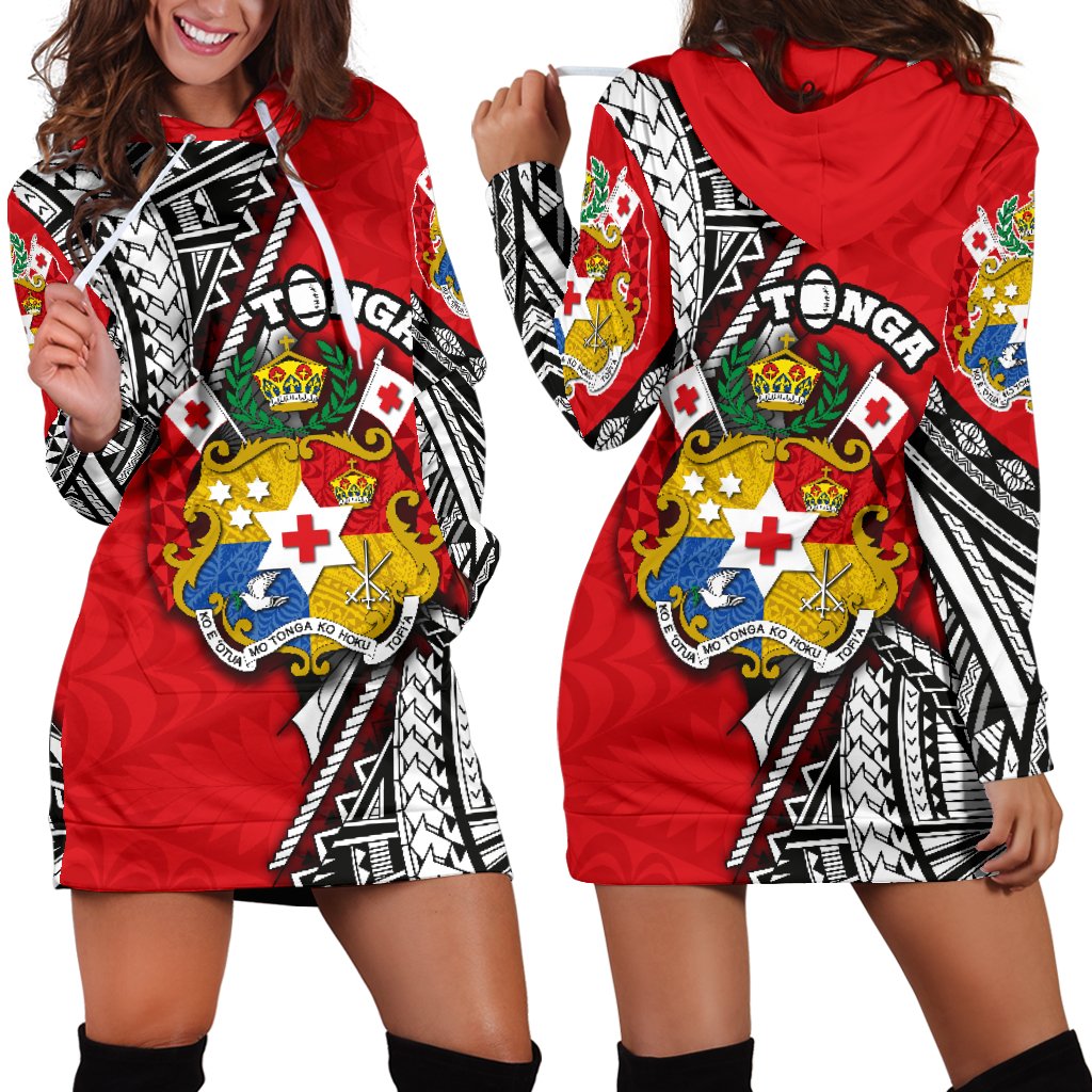 Tonga Rugby Women Hoodie Dress Polynesian Style Pinwheel Red - Polynesian Pride