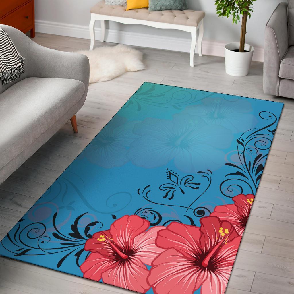 Hibiscus Art Area Rug AH Black - Polynesian Pride