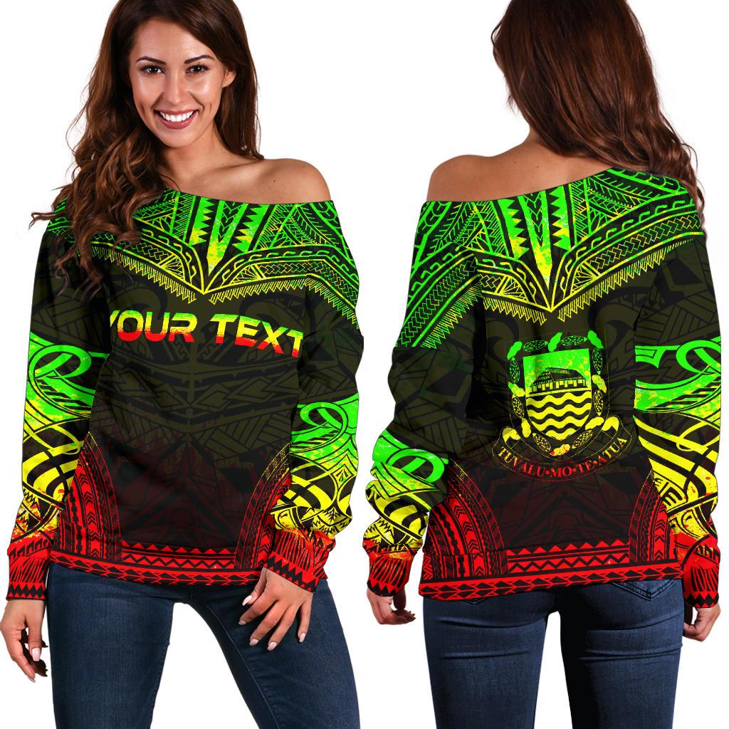 Tuvalu Polynesian Chief Custom Personalised Women's Off Shoulder Sweater - Reggae Version Art - Polynesian Pride