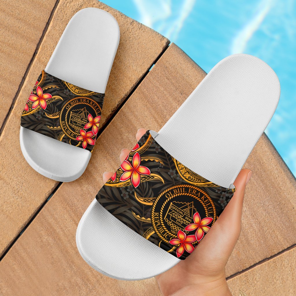 Palau Slide Sandals - Gold Plumeria - Polynesian Pride