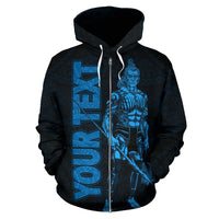 Yap Custom Zip up Hoodie Micronesia Yapese Warrior Blue - Polynesian Pride