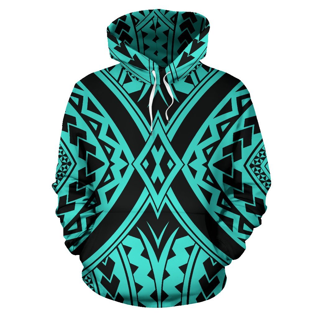 Hawaii Hoodie Polynesian Tradition Turquoise Pullover Unisex Art - Polynesian Pride