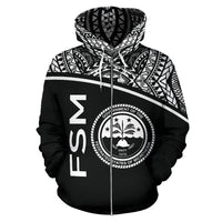 FSM All Over Zip up Hoodie Micronesia Curve Black Style - Polynesian Pride