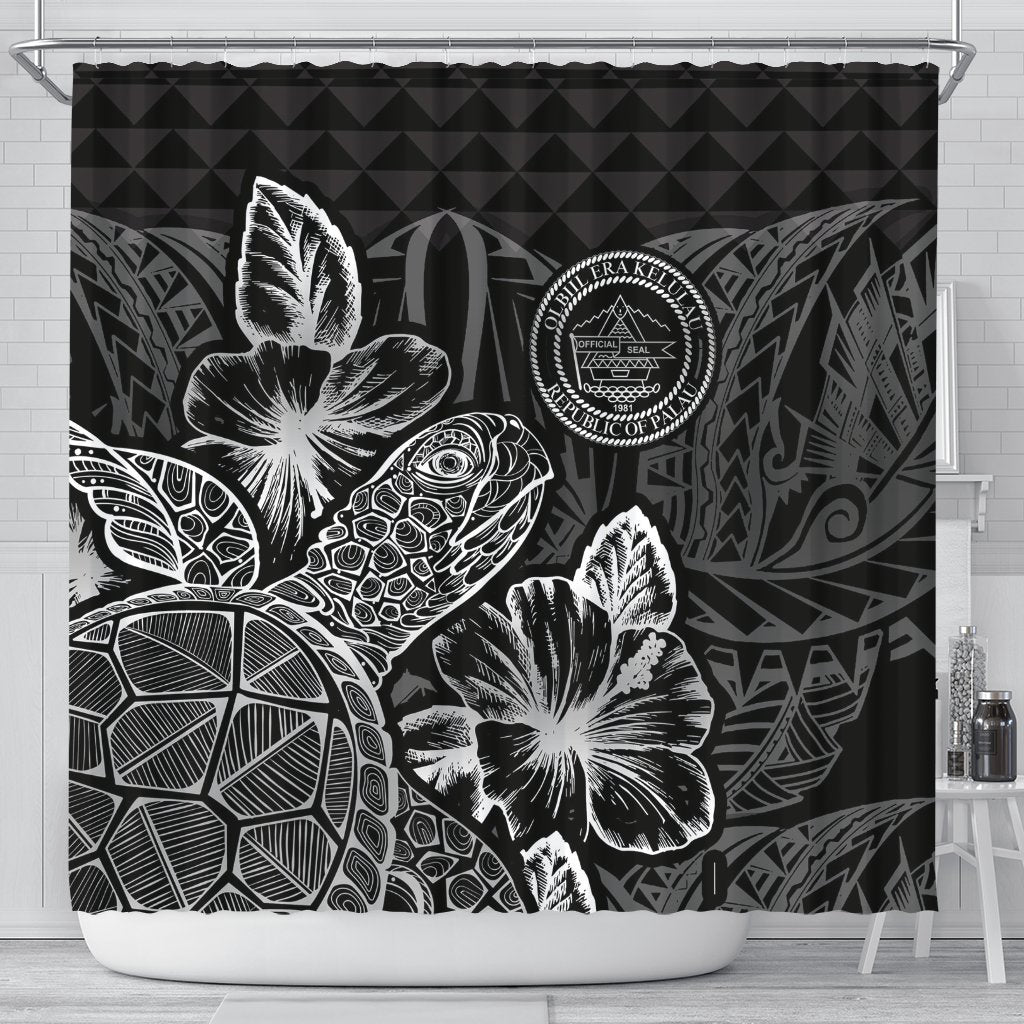 Palau Shower Curtain Turtle Hibiscus Black 177 x 172 (cm) Black - Polynesian Pride