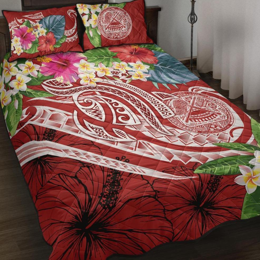 Polynesian American Samoa Quilt Bed Set - Summer Plumeria (Red) Red - Polynesian Pride