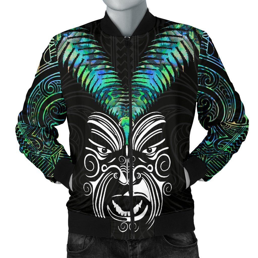 New Zealand Maori Moko Men's Bomber Jacket Paua Shell Black - Polynesian Pride