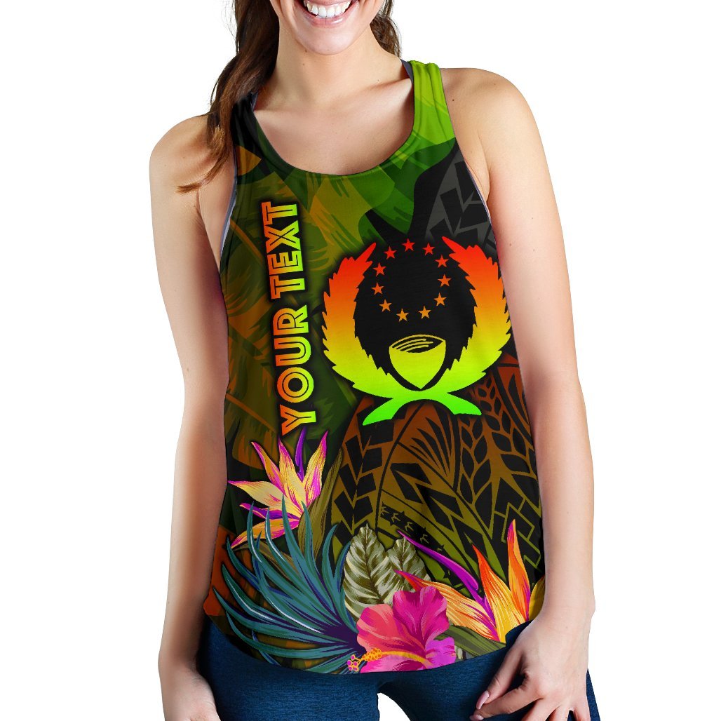 Pohnpei Polynesian Personalised Women's Racerback Tank - Hibiscus and Banana Leaves - Polynesian Pride