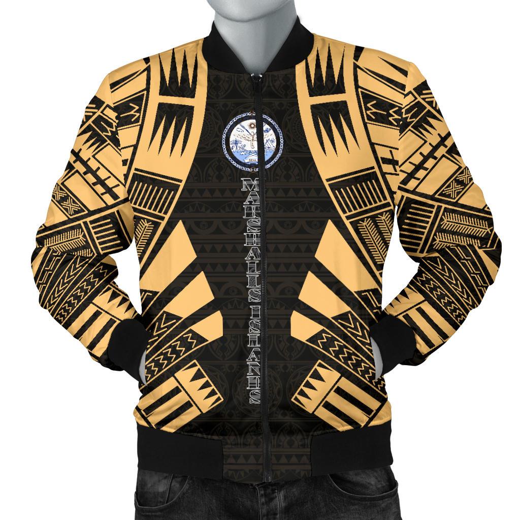 Marshall Islands Men Bomber Jackets - Polynesian Tattoo Gold Gold - Polynesian Pride